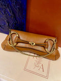 Gucci Horsebit Chain Shoulder Bag Large Tan Brown Leather