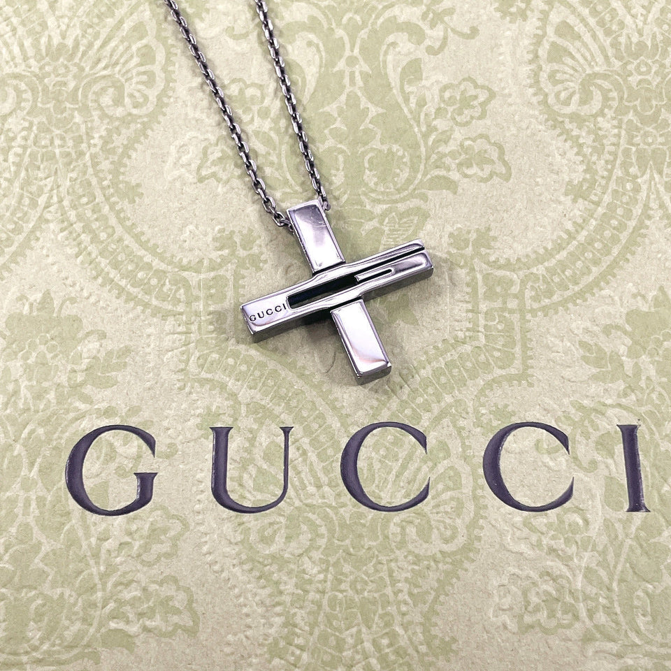 Gucci Necklace Silver925 black Black rhodium plating Cross Cutout G