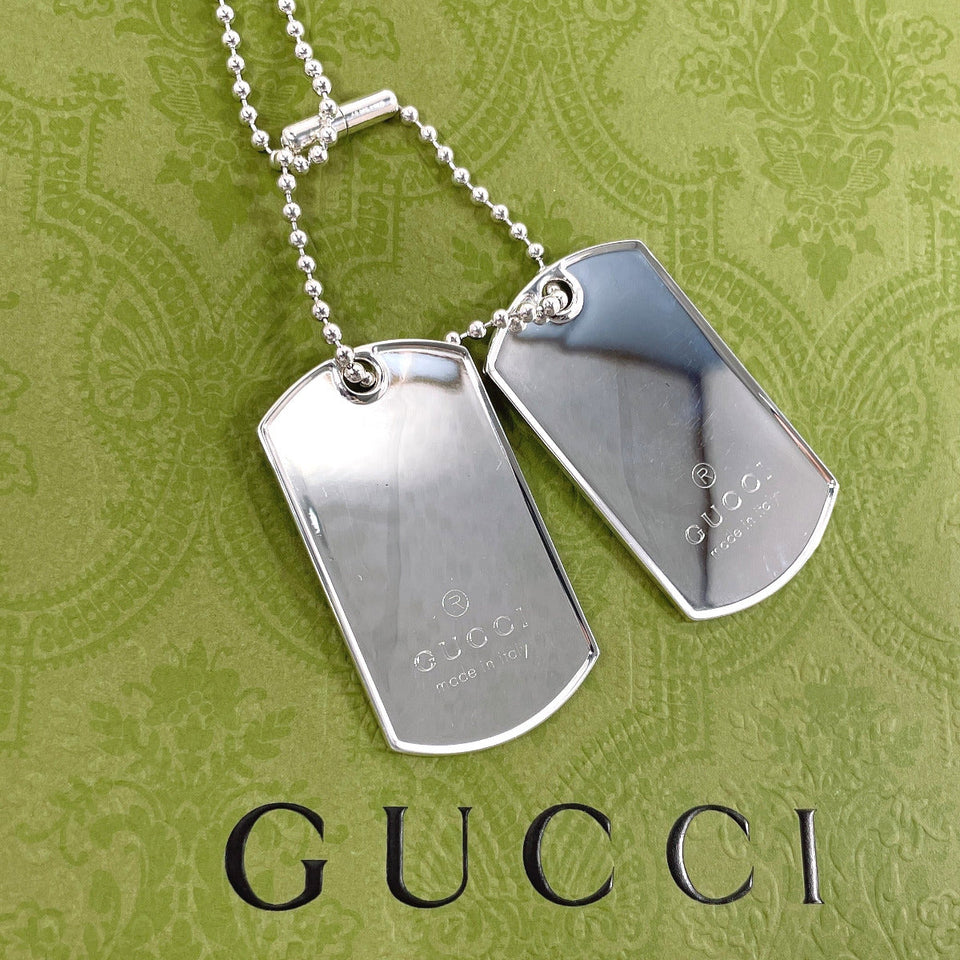 Gucci Necklace Silver925 Silver Ball chain dog tag double plate
