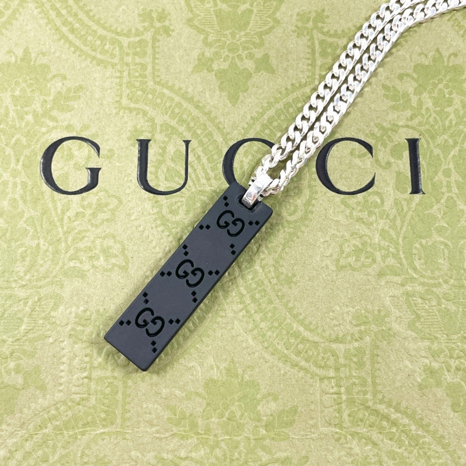 Gucci Necklace Silver925 , Leather Silver GG Tag Chain
