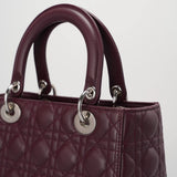 Christian Dior Burgundy Lady Dior Bag in Cannage Lambskin Leather with Silver Hardware Medium LP