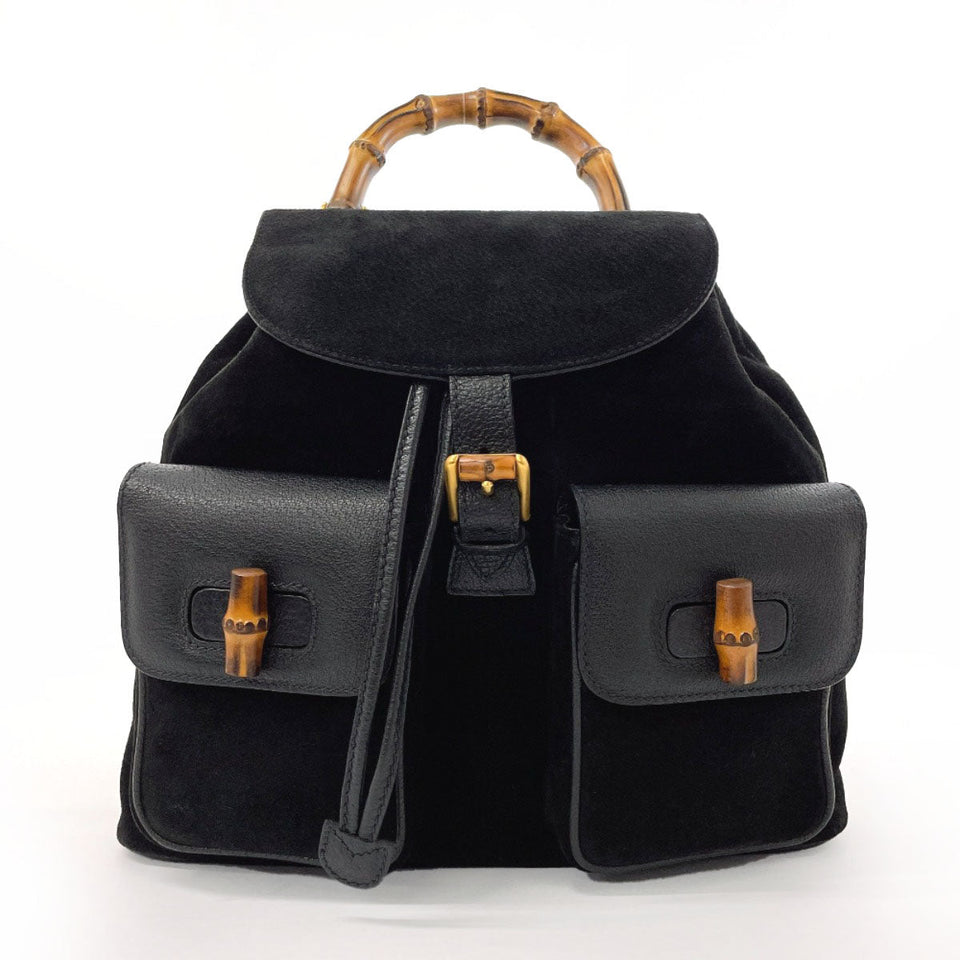 Gucci Backpack 003ã»1998 Suede, Leather black Bamboo