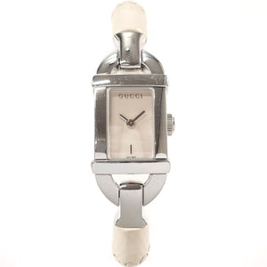 Gucci Watches Quartz 6800L Stainless Steel Silver Bamboo Bangle Watch white dial