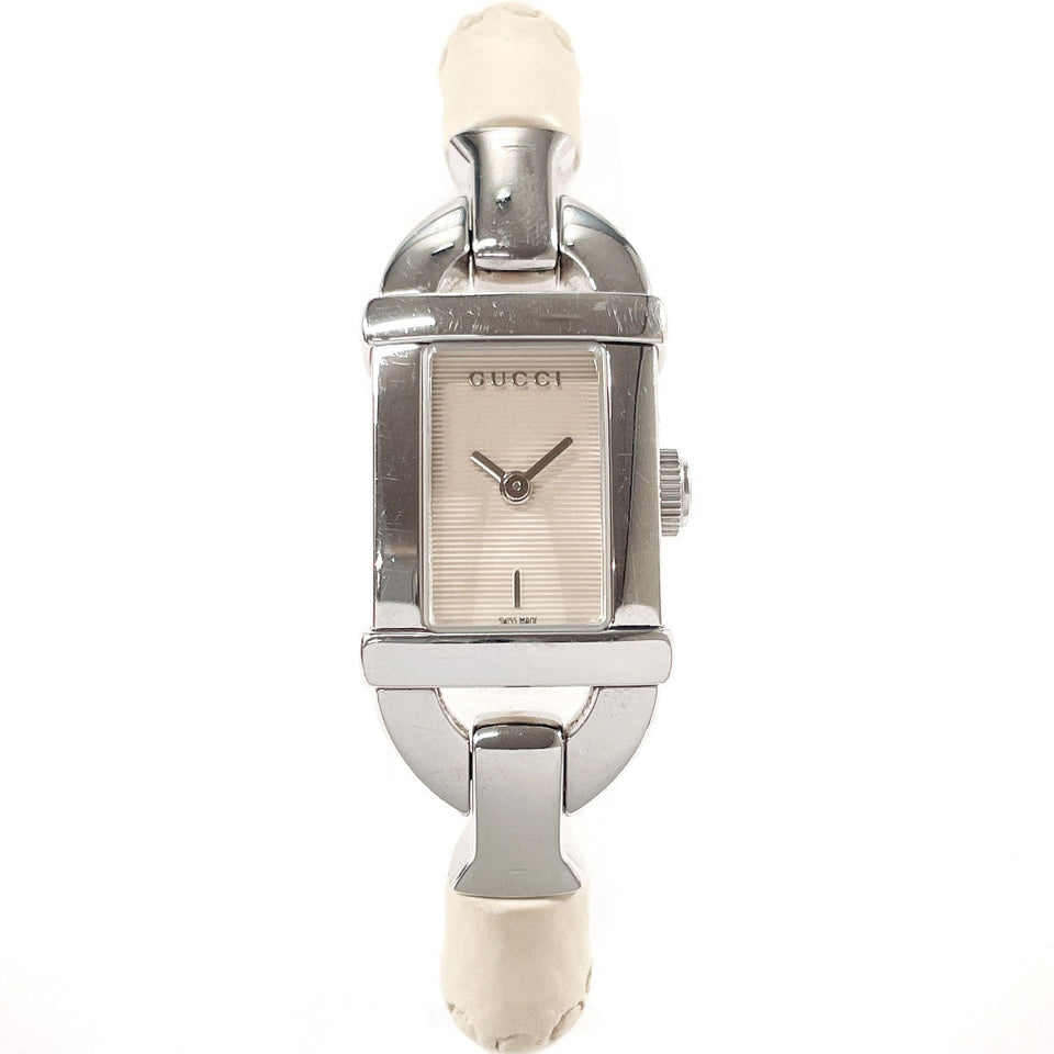 Gucci Watches Quartz 6800L Stainless Steel Silver Bamboo Bangle Watch white dial