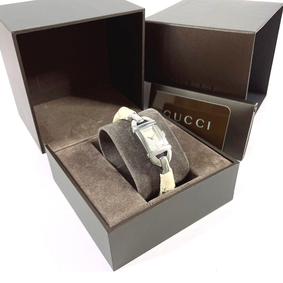 Gucci Watches Quartz 6800L Stainless Steel Silver Bamboo Bangle Watch white dial