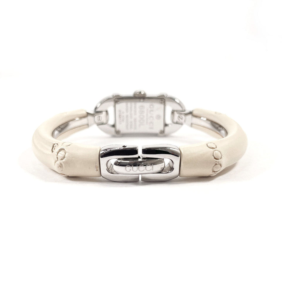 Gucci Watches Quartz 6800L Stainless Steel Silver Bamboo Bangle Watch white dial