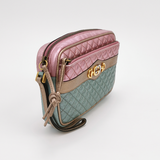 Gucci Pink Teal Mini Metallic Laminated Trapuntata Leather Horsebit Clutch