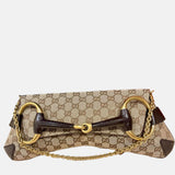 Gucci Horsebit 1955 Large Cloth Beige Monogram Brown Leather Shoulder bag