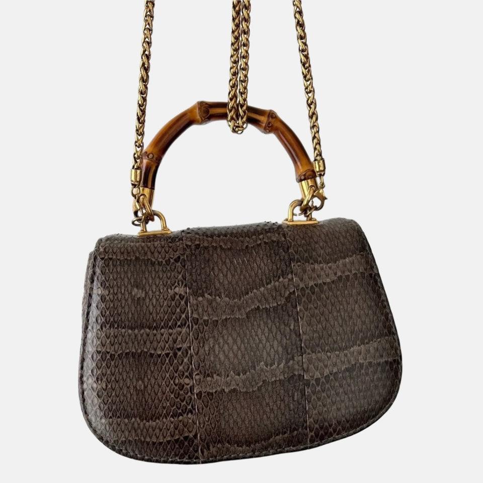 Gucci Bamboo 1947 Night Mini Python Evening Bag with Chain