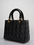 Christian Dior Black Medium Bag in Cannage Lambskin Leather with Gold Hardware