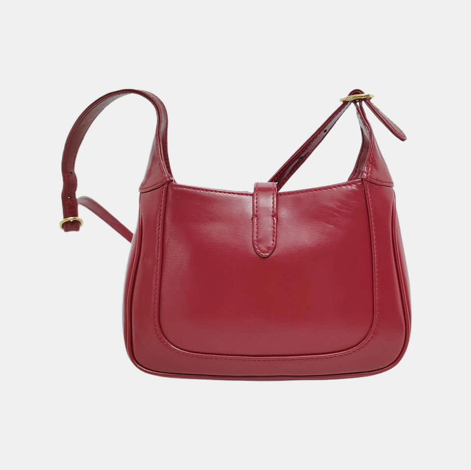 Gucci Jackie 1961 Mini Red Burgundy Leather Bag Gold Piston Lock