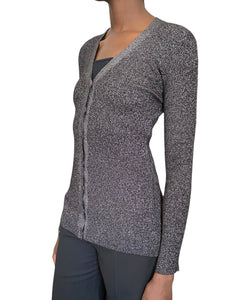 Prada Silver Metallic Ribbed Knit igan - S / M