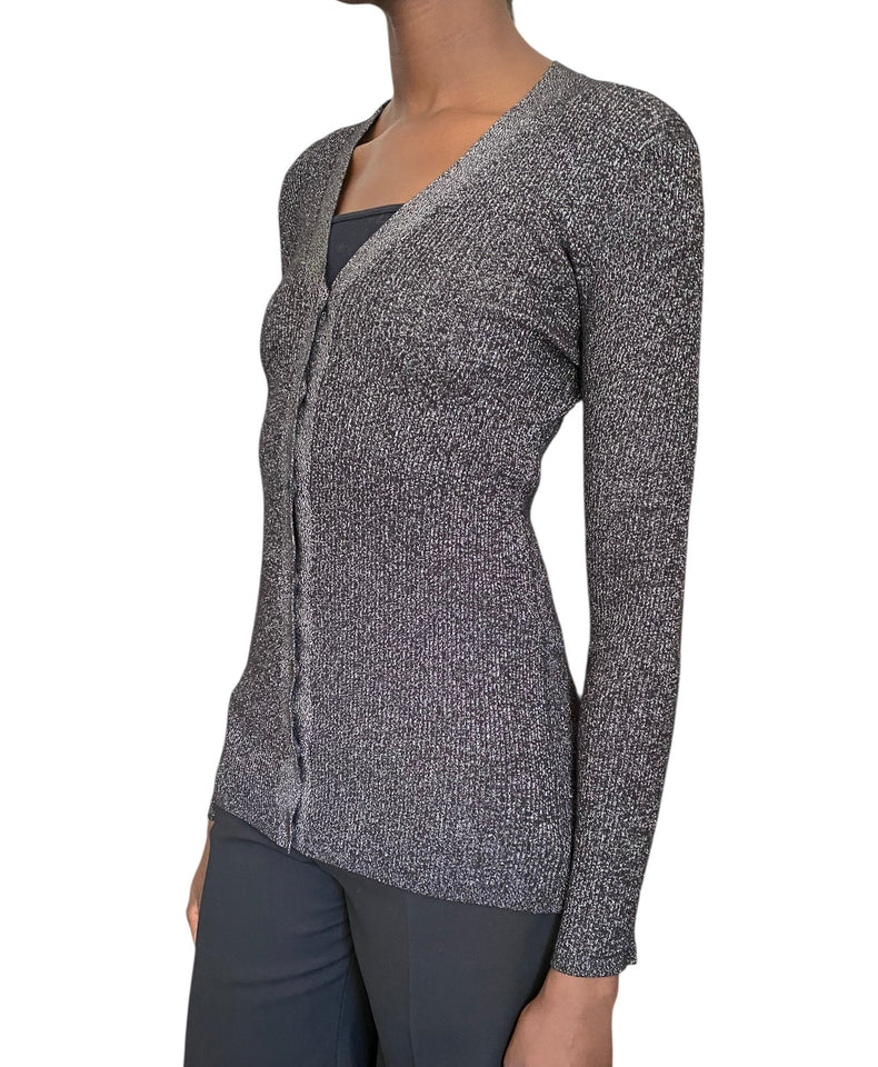 Prada Silver Metallic Ribbed Knit igan - S / M