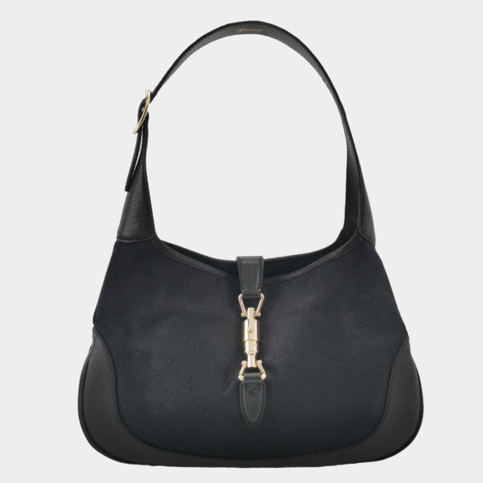 Gucci Jackie 1961 Small Monogram Canvas and Leather Bag Black