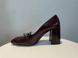 Prada Merlot Kiltie Chain Patent Leather Block-heel Pumps 39