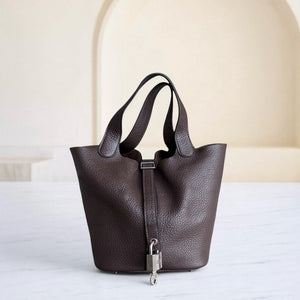 Hermes Picotin 18 - TC Clemence Leather Palladium Silver Hardware Stamp Square P