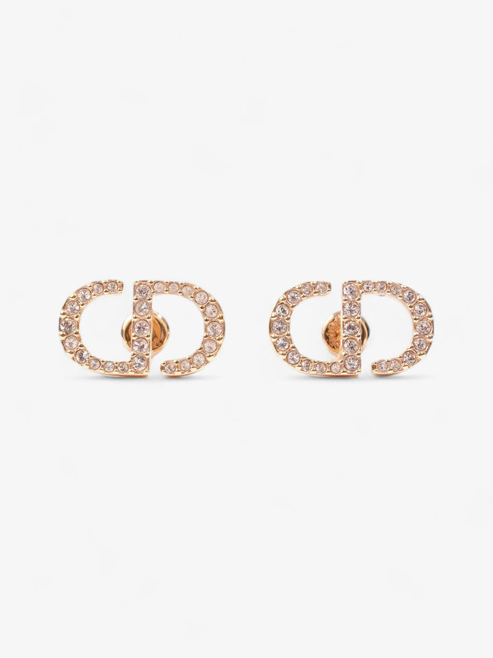 Christian Dior Petit CD Stud Earrings with White Crystals Gold Base Metal
