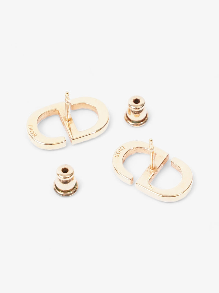 Christian Dior Petit CD Stud Earrings with White Crystals Gold Base Metal