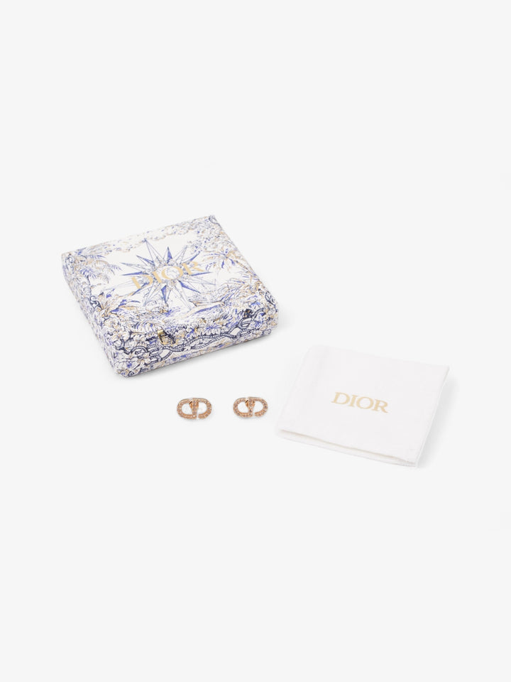 Christian Dior Petit CD Stud Earrings with White Crystals Gold Base Metal