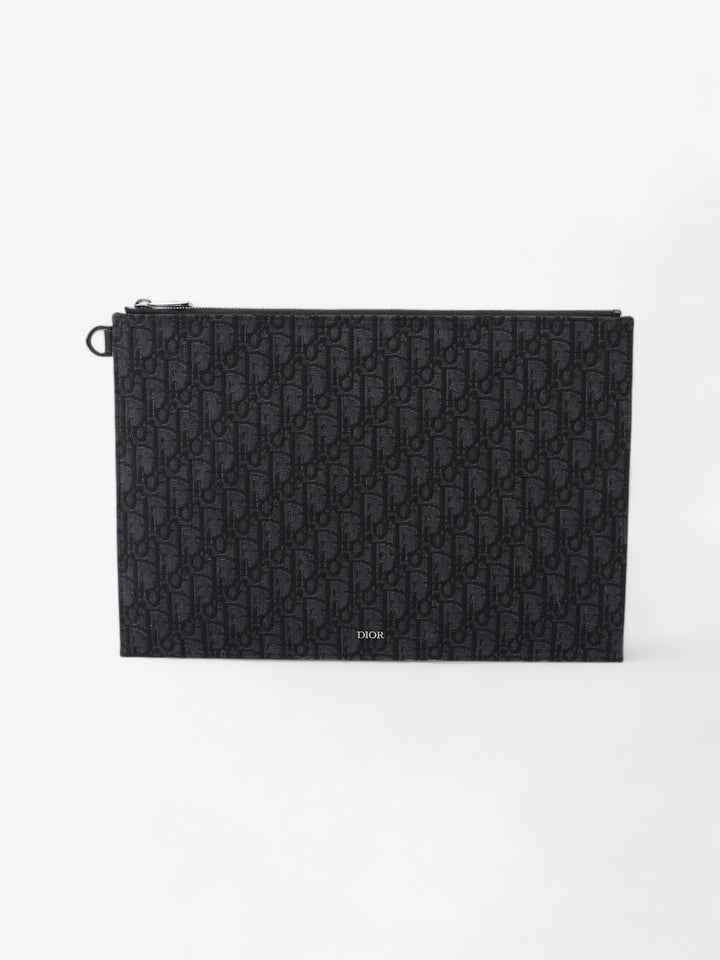 Christian Dior A4 Pouch Black Oblique Cotton