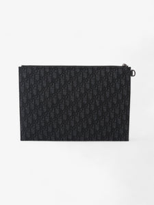 Christian Dior A4 Pouch Black Oblique Cotton