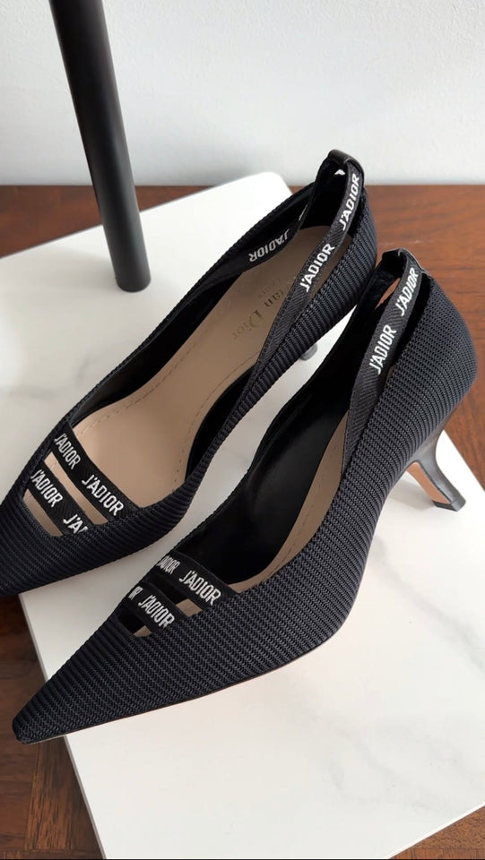Dior J'ADior Fabric Curved Leather Heel Pumps - 40