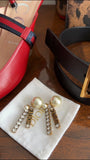 Dior J'ADior Crystal Logo Faux Pearl Tribales Earrings