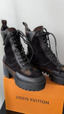 Louis Vuitton Black Suede and Monogram Laureate Platform Desert Combat Boot - 36