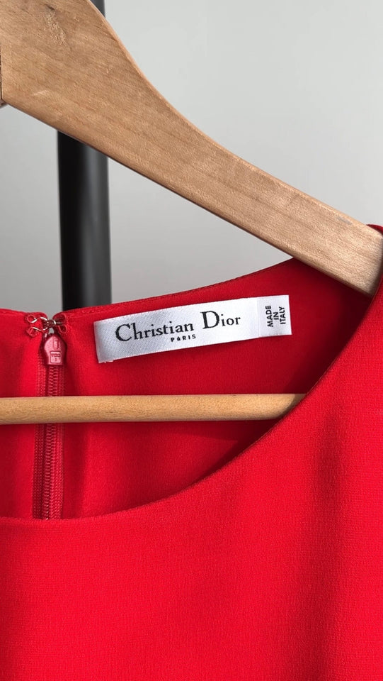 Christian Dior Red Silk Crepe Peplum Dress - FR42 / 10