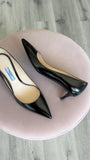 Prada Black Shiny Saffiano Leather Kitten Heel Pumps - 36