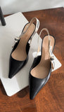 Dior J'ADior Black Leather and Logo Ribbon Slingback Heels - 37