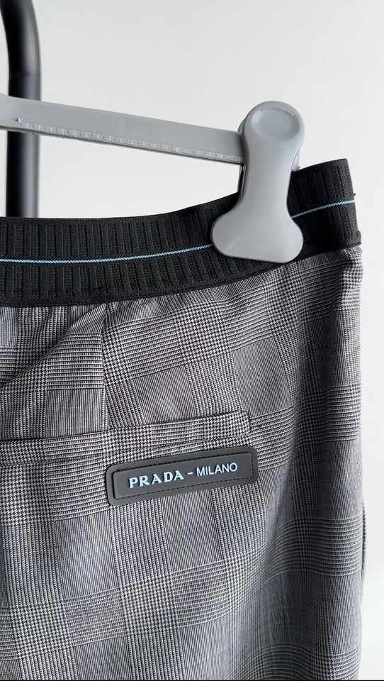 Prada Grey Check Trousers with Logo Band - IT46 / USA 10 / L