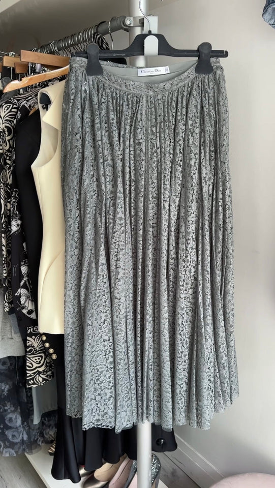Christian Dior Grey Lace Long Full Skirt - 28" waist