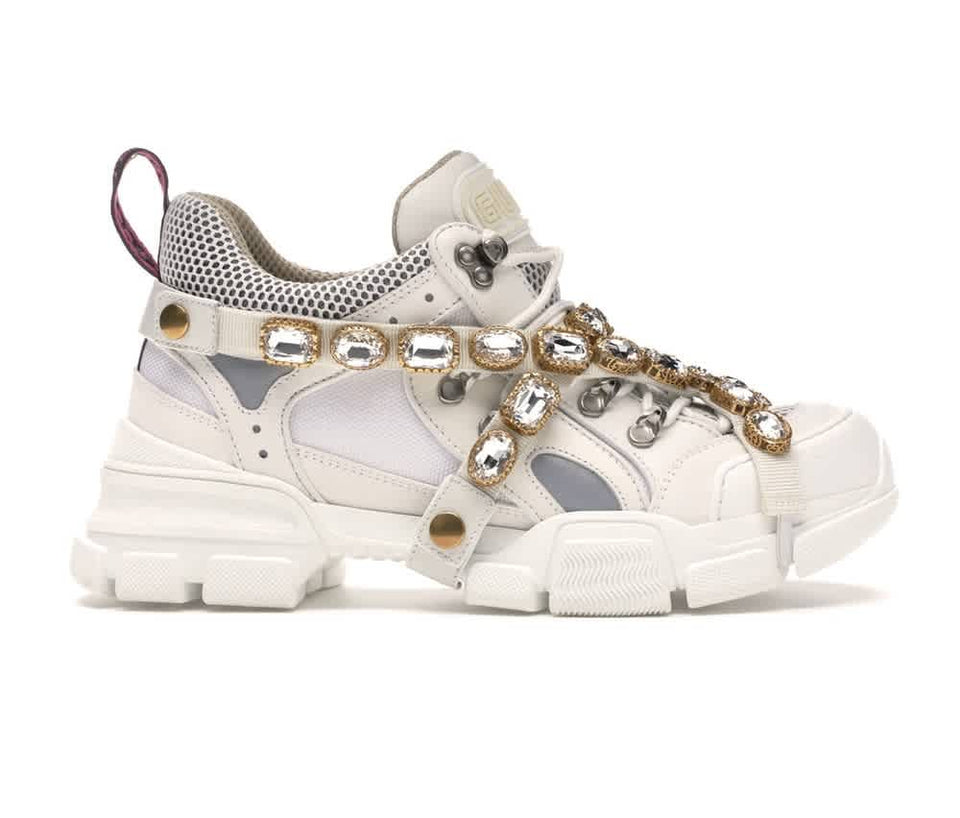 Gucci Flashtrek Sneaker With Removable Crystals- White