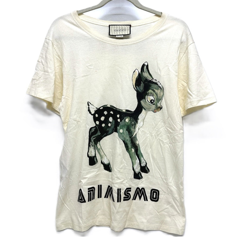 Gucci Short sleeve T-shirt 492347 cotton Ivorytype ANIMISMO Bambi print XS