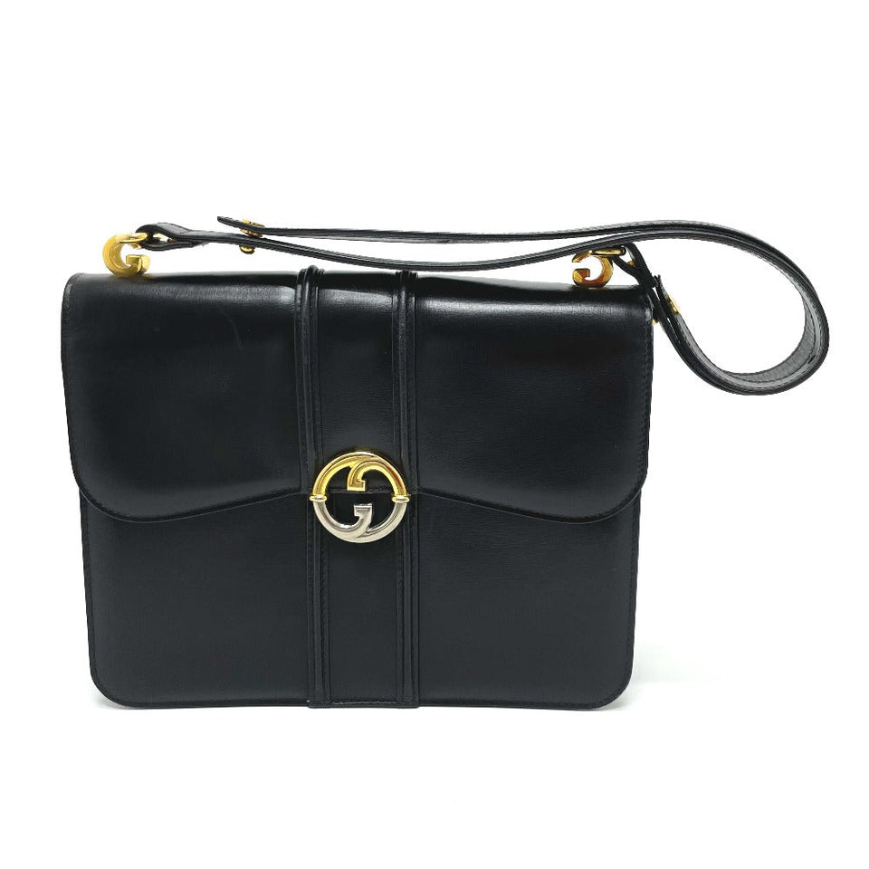 Gucci Shoulder Bag leather black GGMetal Old Gucci Women
