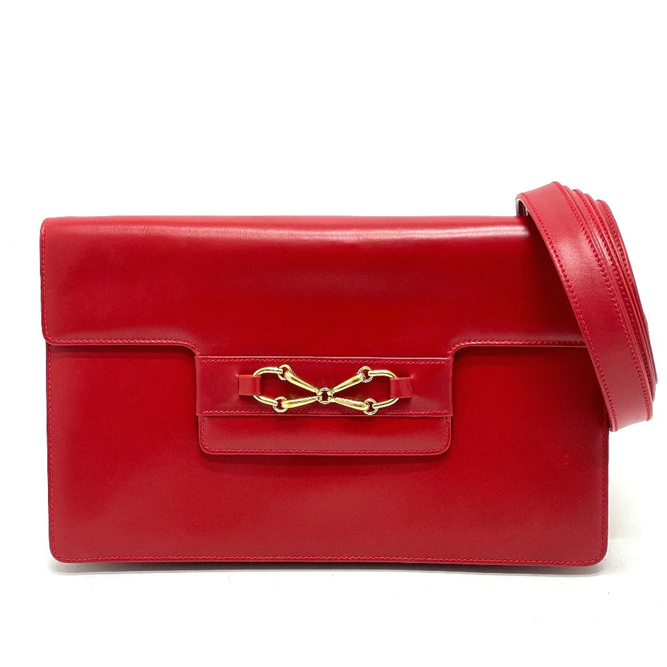Gucci Shoulder Bag 004-01-0476 leather Red x Gold Metal vintage Old Gucci Women
