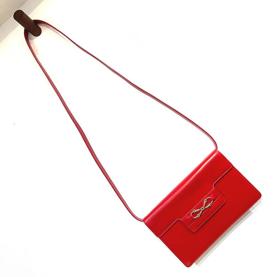 Gucci Shoulder Bag 004-01-0476 leather Red x Gold Metal vintage Old Gucci Women