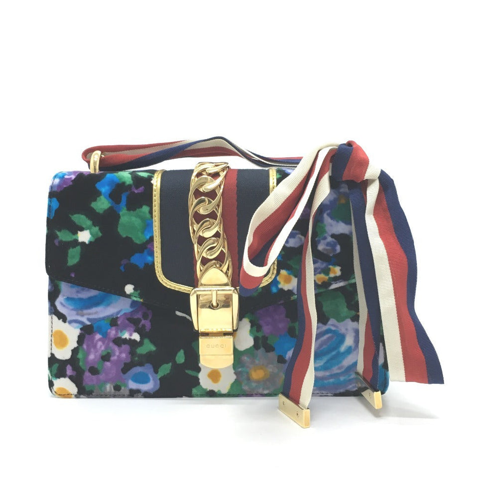Gucci Shoulder Bag 421882 Velor / leather multicolor Floral Silvi Small Women