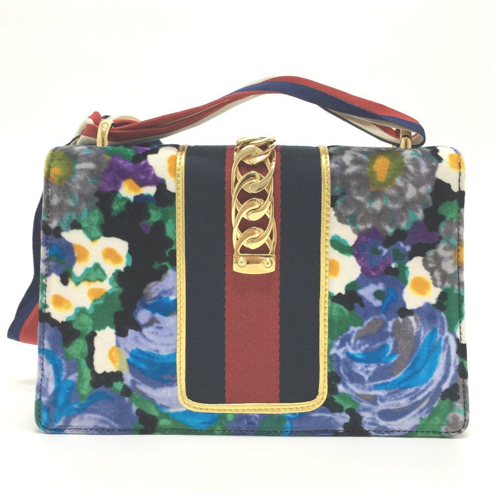 Gucci Shoulder Bag 421882 Velor / leather multicolor Floral Silvi Small Women