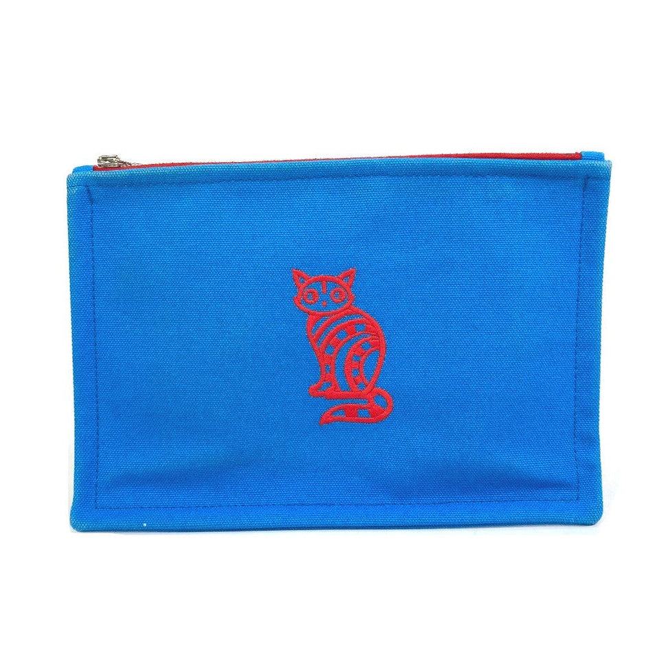 Hermes Pouch canvas Blue x red The King of Cats MITSOU Mitsu Cat Pouch Women