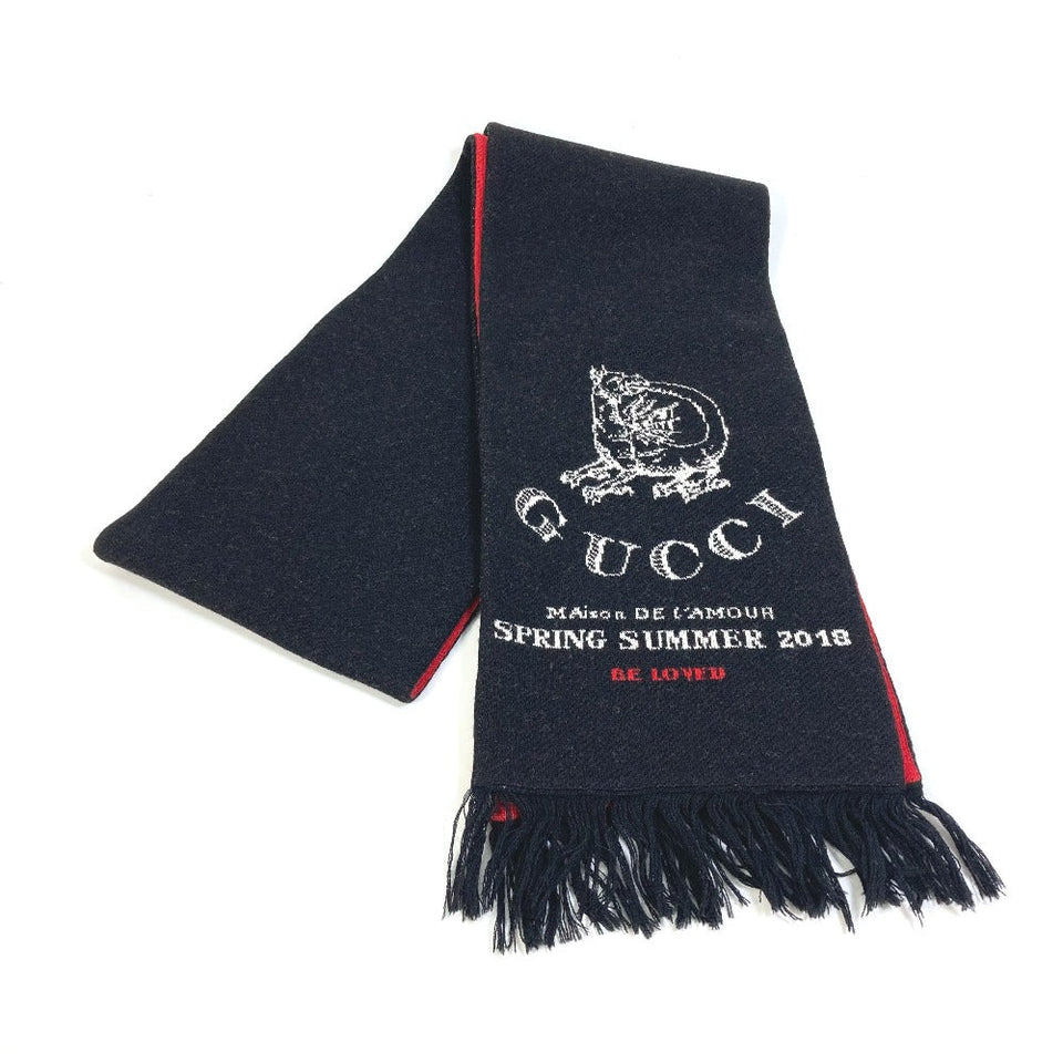 Gucci Scarf wool black BE LOVED logo scarf