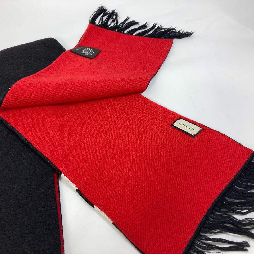 Gucci Scarf wool black BE LOVED logo scarf
