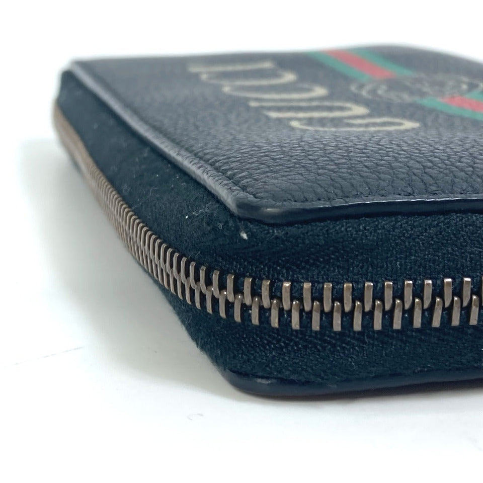 Gucci Long Wallet Purse 496317 leather black Sherry line Gucci logo print mens
