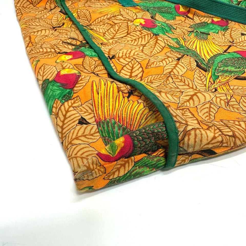 Hermes Tote Bag canvas Orange Parakeet bird pattern Women