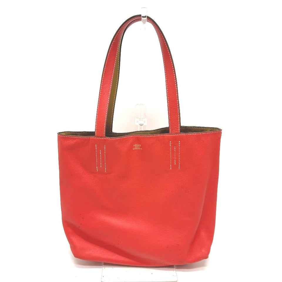 Hermes Tote Bag Leather, Vokissim Orange Doble Sense 28 reversible