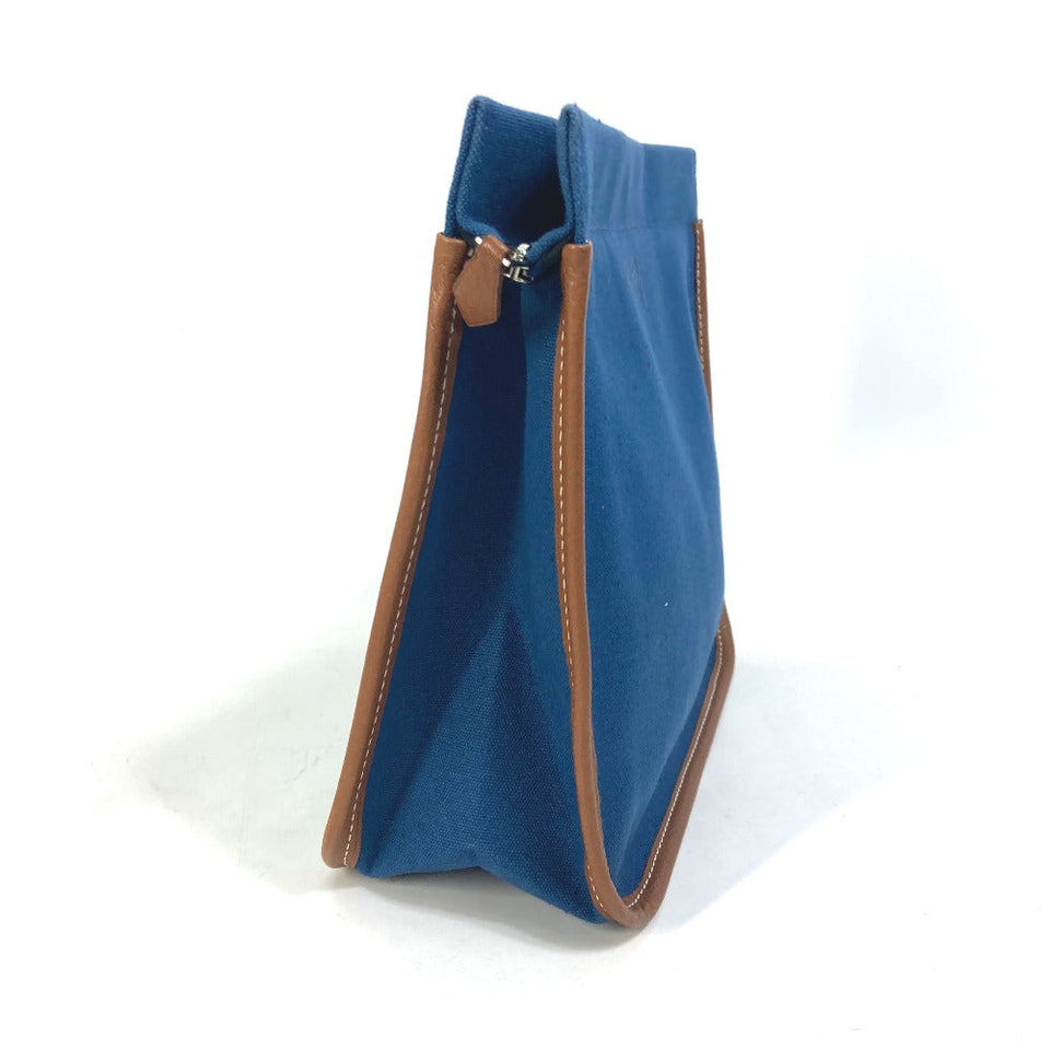 Hermes Clutch bag Canvas / leather Navy Embroidery logo Camille mens