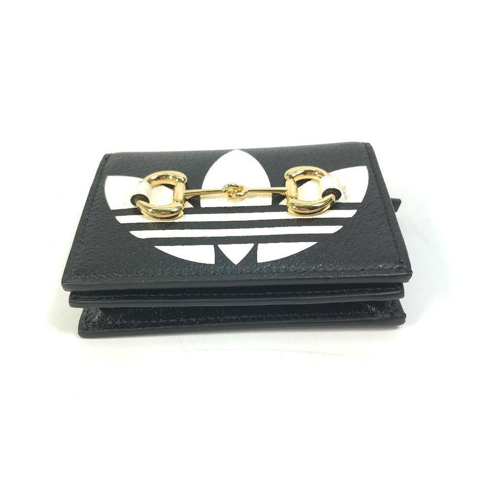 Gucci Folded wallet 702248 leather black logo adidas collaboration Shoulder wallet Women