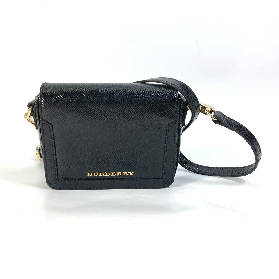 Burberry Shoulder Bag leather black logo Fastener design Women