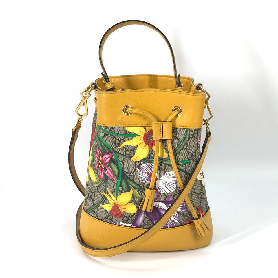 Gucci Handbag 550621 GG Supreme Canvas beige GG Flora Flower Small Bucket Women